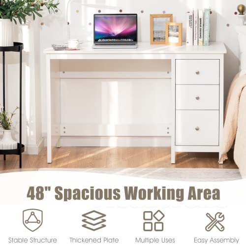 Tangkula White Desk with Drawers, Modern Home Office Computer Desk with Storage Drawers & Spacious Desktop, Compact Writing Study Desk Laptop Desk for Bedroom, Multipurpose Workstation - WoodArtSupply