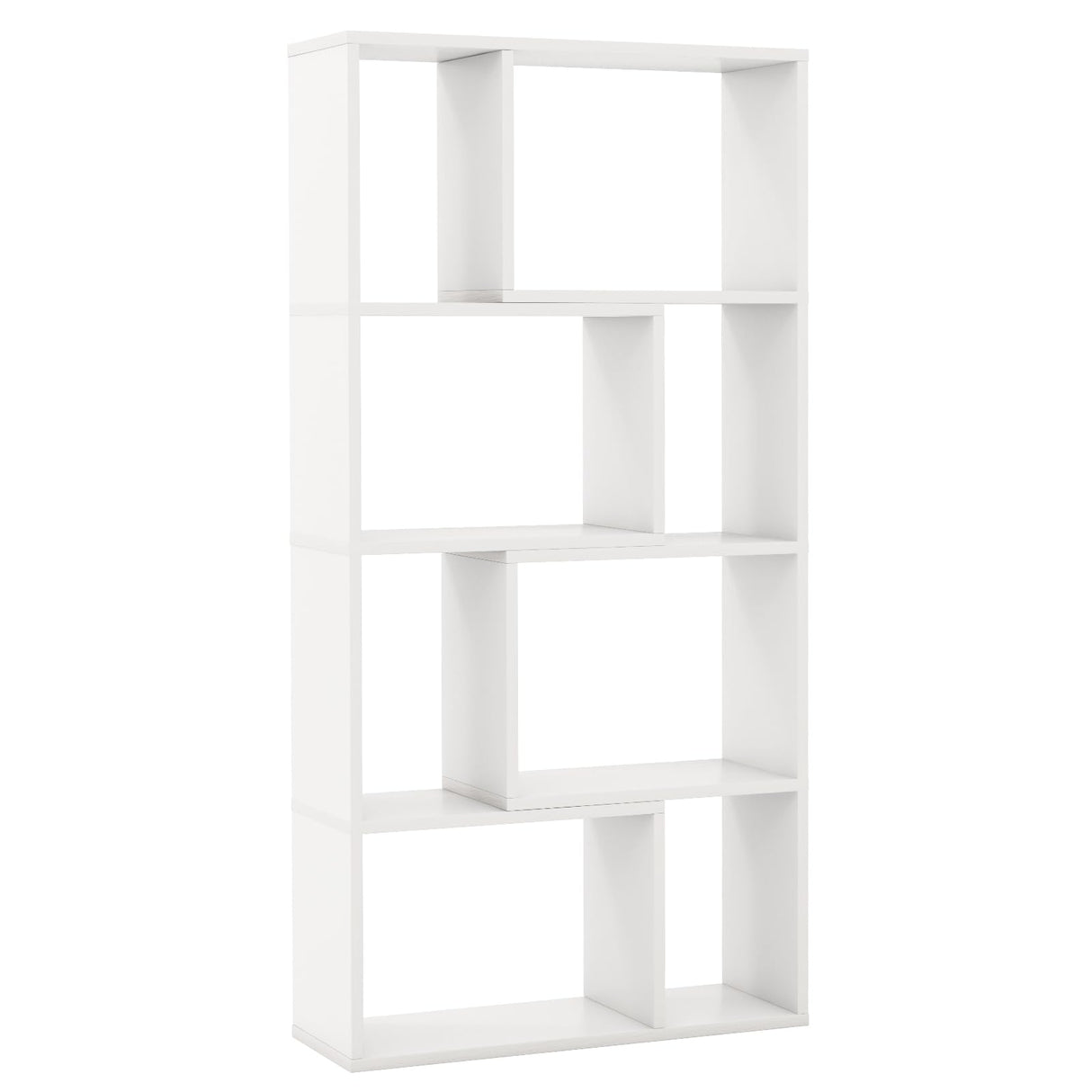 Tangkula 5 Tier Geometric Bookshelf, 48”H Freestanding 8-Cube Open Bookcase, Wooden Storage Display Shelf, 2 Anti-Toppling Devices, 8 Cubes Home Office Decor Room Divider for Living Room (1, White) Tangkula