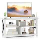 Tangkula Wood TV Stand with Open Shelves and X-shaped Frame, 3 Tier Entertainment Center for 55-Inch TV, Farmhouse TV Console Table, Open TV Stands for Living Room Bedroom (White) Tangkula