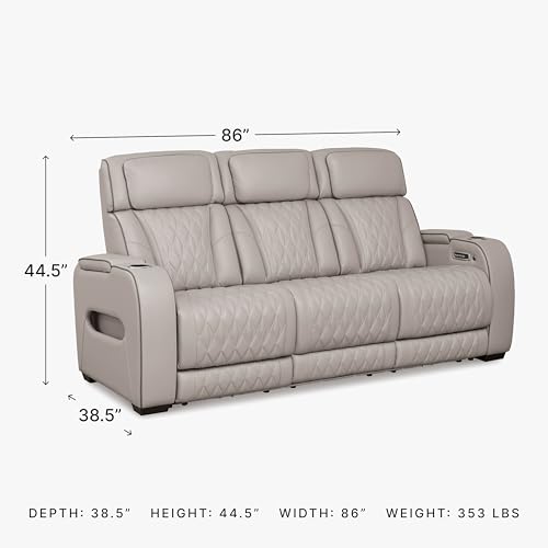 Signature Design by Ashley Boyington Contemporary Leather Match Power Reclining Sofa with USB Charging Ports, LED Lights and Adjustable Headrest, Light Gray Signature Design by Ashley