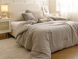ROSGONIA Queen Comforter Set Oatmeal, 3pcs(1 Boho Oatmeal Comforter & 2 Pillowcases) All Season Soft Bedding Lightweight Bedspread Blanket Quilt ROSGONIA