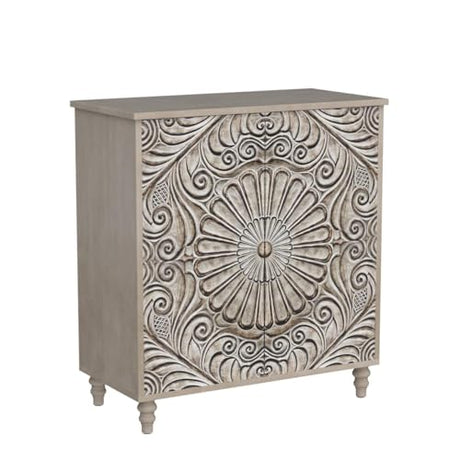 COSIEST 32" W Sideboard Buffet Cabinet with Storage, Accent Cabinet with 2 Push-to-Open Magnetic Doors, Vintage MDF Buffet Table for Living Room, Kitchen, Hallway (Gray,Flower Pattern) COSIEST