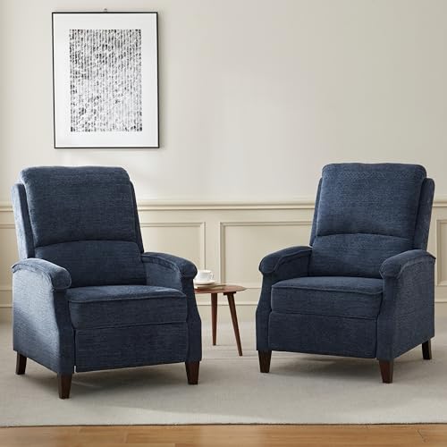 VKNOW Recliner Chair, Fabric Recliner with Soft Armrest, Home Theater Seating with Adjustable Push Back and Lumbar Support, Single Sofa for Adults, Lounge Chair for Living Room, Bedroom（Blue）