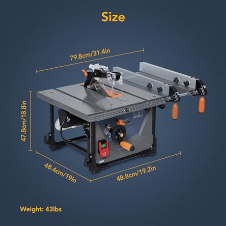 Towllmark Table Saw for Jobsite, 8.5 inch Table Saw Cutting Speed up to 5000RPM，2000W,15A, 98% Vacuuming Rate, Compact Tablesaw with Low Noise for Towallmark