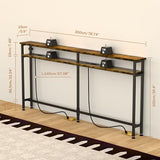 Keelian 78 Inch Double-Layer Narrow Console Sofa Table with 2 Power Outlets&4 AC Plugs&4 USB Ports, 4.9' Extension Cord Included, Behind Couch Table for Living Room/office Easy Assembly - Rustic Brown Keelian
