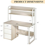 MaverickFurni 60 Inch Desk with Drawers, Computer Desk with Hutch for Bedroom, Study Writing Desk with Shelves for Small Spaces, Adjustable Feet (White and Walnut) MaverickFurni