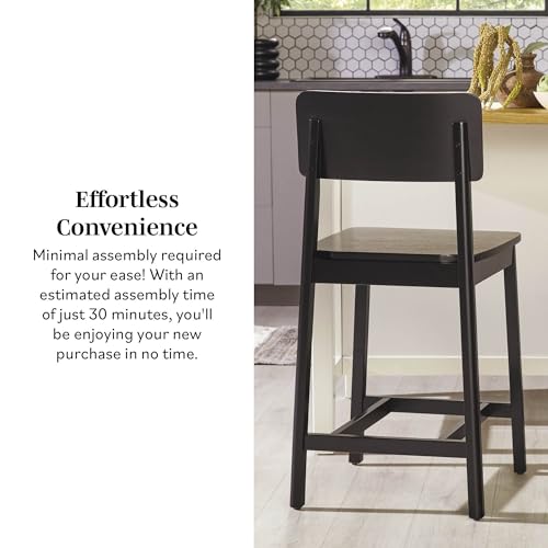 Walker Edison 2-Piece Minimalist Solid Wood Counter Stool, Set of 2, Black Walker Edison