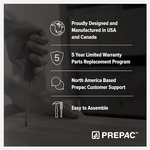 Prepac Simply Modern 4-Door Console Table with Storage Shelves - Black, 60" W x 30" H x 16" D Prepac