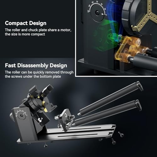 SCULPFUN RA Pro Max 4 in 1 Rotary Roller Chuck, Laser Roller Engraving Machine, 180° Adjustable Angle Dual Wheel Extension Bracket Cylindrical Object Processing for S9 S30 Ultra Series Laser Engraver SCULPFUN