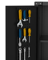 GarveeHome Metal Storage Cabinet with Wheels, Steel Tool Cabinet with Pegboard and 4 Adjustable Shelves, Lockable Rolling Garage Cabinet for Home, Garage, Office Organization (Deep Black) GarveeHome