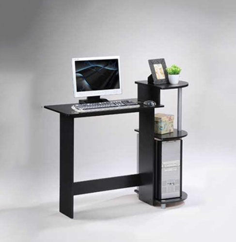 Furinno Compact Computer Desk with Shelves, Round Side, Black/Grey Furinno