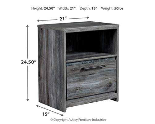 Signature Design by Ashley Baystorm Rustic Coastal 1 Drawer Nightstand with 1 Open Cubby & 2 Slim-Profile USB Charging Stations, Smoky Gray - WoodArtSupply