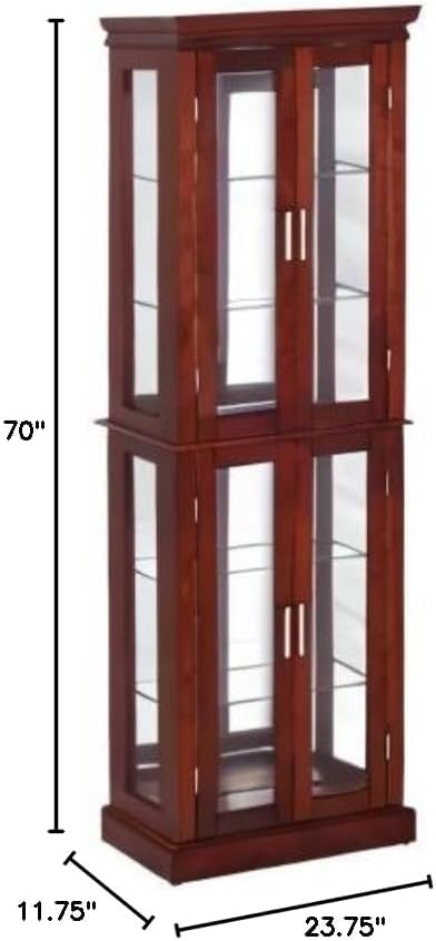 Curio Cabinet with Adjustable Shelves, Mirrored Back, Tempered Glass Doors, 6 Tier, Cherry WoodArtSupply