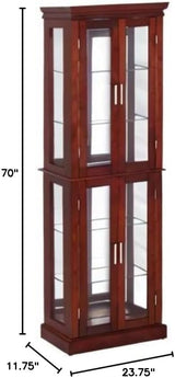 Curio Cabinet with Adjustable Shelves, Mirrored Back, Tempered Glass Doors, 6 Tier, Cherry WoodArtSupply