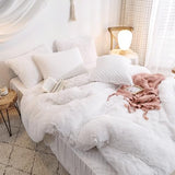 HAIHUA Faux Fur White Comforter Cover Twin Set, Fuzzy White Twin Bedding Set 2 Pieces (1 Fluffy Duvet Cover + 1 Plush Plush Pillow Cases) Furry Bed Set, Fluffy Bed Set, Zipper Closure HAIHUA