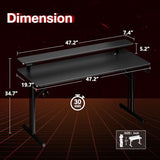 MOTPK 47 Inch Gaming Desk with LED Lights, Computer Desk Gaming Table with Monitor Shelf, Gamer Desk with Carbon Fiber Texture, Kids Boys Desk Gift for Men MOTPK