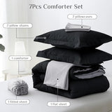 JOLLYVOGUE Queen Comforter Set, Ultra-Soft Bed in a Bag Queen Size 7 Pieces, Oeko-TEX Certified Bedding Set with Down Alternative Comforter, Sheets, Pillowcases & Shams, Black & Light Grey JOLLYVOGUE