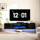 OneBlis 70'' Floating TV Stand with 36" Electric Fireplace, Wall Mounted Entertainment Center with Storage for TVs up to 80", Adjustable 12-Color LED Media TV Console for Living Room,All Black OneBlis