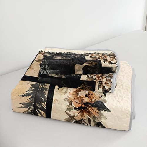 HOSIMA Deer King Bedding Set for Adults,Deer in Forest Print Summer Soft Lightweight Quilt,Floral Pattern Plaid Animal Bedding for Aesthetic Room Decor with 2 Pillowcases. HOSIMA