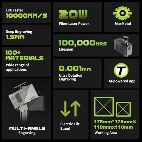 LumiTool 20W True Fiber Laser Engraver - 10X Faster AI Fiber Laser Engraving Machine for Metal, Jewelry, Leather & More - AI-Powered, Deep Engraving, Cloud Data, Compact & Affordable Lumitool