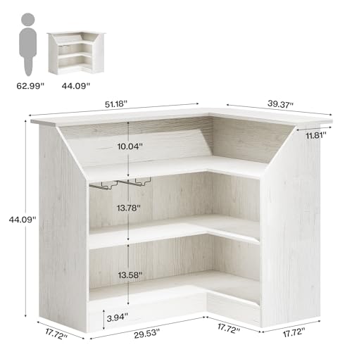 Tribesigns Bar Cabinet, L-Shaped Home Bar Table with Stemware Racks, 4-Tier Corner Bar Unit Liquor Wine Bar Table Reception Desk for Home Pub, White Tribesigns