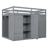 Merax Full Size Wood Loft Bed with Built-in Wardrobes,Wood Loft Bed with Multiple Storage Cabinets and Drawers for Bedroom,Gray Merax