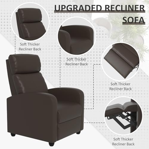 MKDLUFEI Massage Recliner Chair, Single Sofa Chair with Remote Control, Adult Chair Recliner, Living Room Recliners with Pu Leather Push Back Backrest, Brown