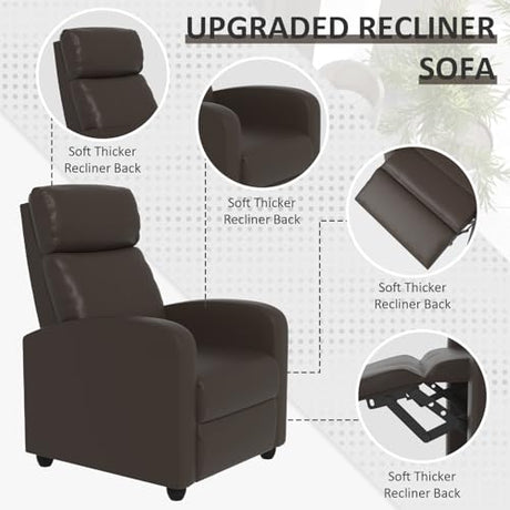 MKDLUFEI Massage Recliner Chair, Single Sofa Chair with Remote Control, Adult Chair Recliner, Living Room Recliners with Pu Leather Push Back Backrest, Brown MKDLUFEI