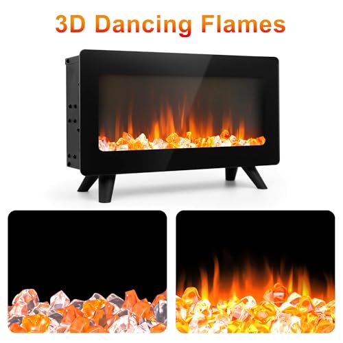 uHousDeco 16in Freestanding Electric Fireplace Heater, Small Fire Place Electric Fireplace with 3D Realistic Flame, Portable Indoor Fireplace Space Heater, 750W | 1500W uHousDeco