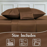 LIFCOM Satin Sheets Queen Size Bed Set,Similar to Silk Sheets,4Pcs Luxury Satin Sheet Set with 15 Inches Deep Pocket (Queen, Brown) LIFCOM
