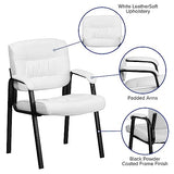 Flash Furniture Haeger White LeatherSoft Executive Side Reception Chair with Black Metal Frame Flash Furniture