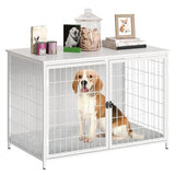 MAHANCRIS Dog Crate Furniture with Cushion, Wooden Dog Kennel with Double Doors, Heavy Duty Dog Cage for Small/Medium/Large Dogs, Indoor Dog House End Table, 39.4" L, White DCBW10701 MAHANCRIS