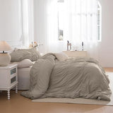 Masaca Oversized King Comforter 128x120,Linen Like Textured Ruched Shabby Boho Chic Bedding Comforter Set,3Pcs Extra Large King Size Ruffle Luxury Fluffy Bedroom Comforter Sets Lightweight Masaca