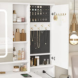 Vabches White Vanity Desk with Mirror and Lights, Vanity Table Makeup Vanity with Lights 3 Drawers and Cabinets, Charging Station & Sliding Door, Lots Storage Shelves Vabches