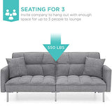 Best Choice Products Convertible Linen Fabric Tufted Split-Back Plush Futon Sofa Furniture for Living Room, Apartment, Bonus Room, Overnight Guests w/ 2 Pillows, Wood Frame, Metal Legs - Dark Gray Best Choice Products