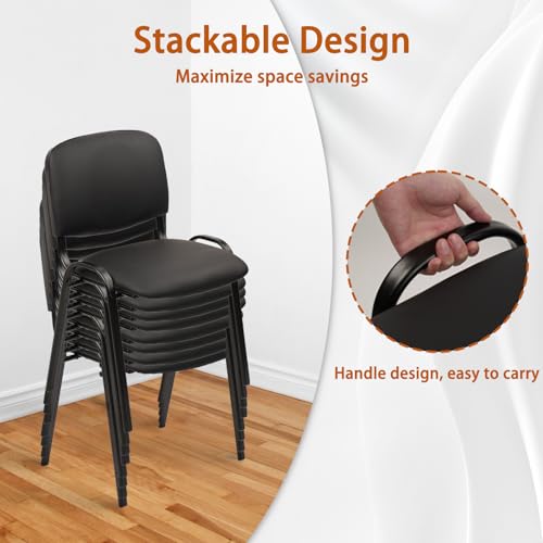 CLATINA Stacking Conference Room Chairs No Wheels, PU Leather Waiting Room Chair Armless Stackable Office Guest Chair with Metal Frames for Reception Lobby Side Training School, Black Set of 10 CLATINA