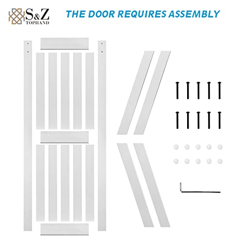 S&Z TOPHAND® 36in x 84in MDF Barn Door with 6.6FT Sliding Door Hardware Kit, 24-54in Solid Barn Door Slab Covered with Water-Proof PVC Surface S&Z TOPHAND