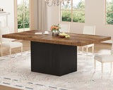 HSH Dining Table for 6 to 8, 71” Wood Rectangular Dinner Table, 6 ft Industrial Kitchen Table only with Black Pedestal, Modern Large Dining Room Table for Home Gathering Office, Rustic Brown, 71 Inch HSH