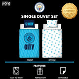 Character World Official Manchester City FC Single Duvet Cover Set, Crestcol Design | Blue Reversible 2 Sided Football Bedding Cover Official Merchandise Including Matching Pillow Case Manchester United
