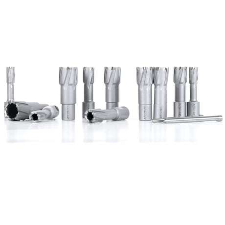 OSCARBIDE Carbide TCT Annular Cutter Set 13 pcs,3/4"Weldon Shank,1-3/8"Cutting Depth and 1/2 to 1-1/8 inch Cutting Diameter,TCT Mag Drill Bits for Magnetic Drill Press with Pilot Pins OSCARBIDE