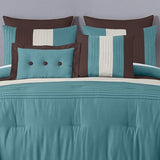 Chezmoi Collection Loft 8-Piece Luxury Striped Comforter Set (King, Blue/Beige/Chocolate Brown) Chezmoi Collection