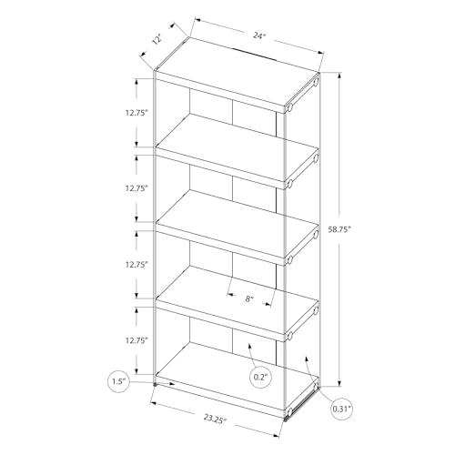 Monarch Specialties 5-Shelf Etagere Bookcase in Dark Taupe with Tempered Glass Frame - WoodArtSupply