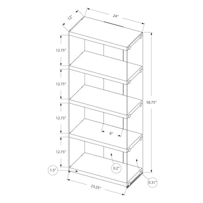 Monarch Specialties 5-Shelf Etagere Bookcase in Dark Taupe with Tempered Glass Frame - WoodArtSupply