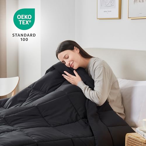 Hearth & Harbor Down Alternative Comforter - All Season Soft Quilted Full Bed Comforter Duvet Insert with Corner Tabs - Full Size Black Hearth & Harbor