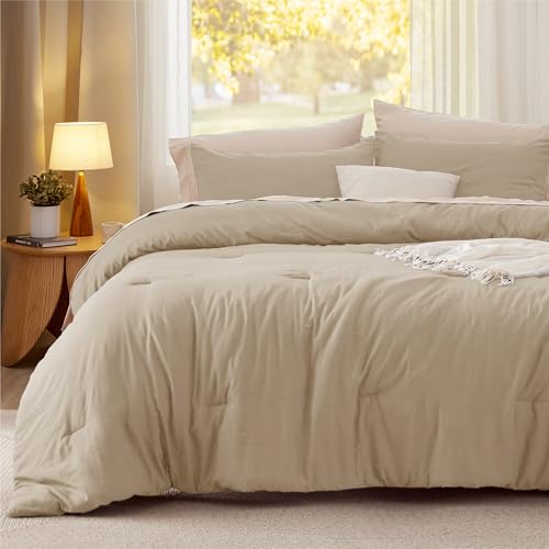 Bedsure Twin/Twin XL Comforter Set, Khaki Soft Prewashed Bedding for All Seasons, 2 Pieces GentleSoft™ Bed Set, 1 Lightweight Comforter (68"x88") and 1 Pillowcase (20"x26") Bedsure
