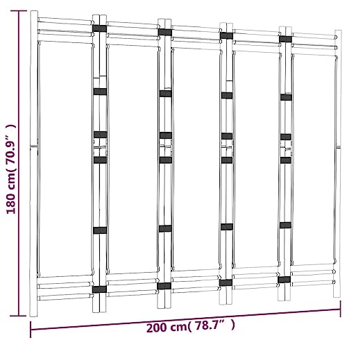 vidaXL 5-Panel Folding Room Divider in Cream White - Bamboo and Canvas Indoor/Outdoor Privacy Screen Partition - Stylish Farmhouse Decor for Living Room, Garden, Balcony - Easy to Assemble vidaXL