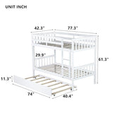 Twin Over Twin Bunk Bed with Trundle, Convertible into Two Twin Platform Beds, Wood Bed Frame with Ladder & Safety Guardrails, Space-Saving Design for Kids & Guests, No Box Spring Needed (White) XEPAMU