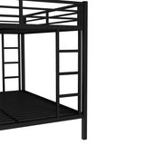 Metal Bunk Bed with Trundle Bed, Queen Over Queen Bunk Bed Frame with 2 Side Ladder and Thicker Legs, Black Bellemave