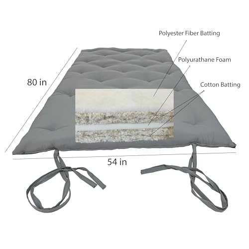 D&D Futon Furniture Gray Full Size Traditional Japanese Floor Rolling Mattress Tatami Topper Mat Sleepover Guest Bed, Foldable Cotton Cushion Pad Yoga Meditation D&D Futon Furniture