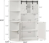 Vabches Farmhouse Pantry Cabinet, Kitchen Pantry Storage Cabinet with Sliding Door, Rustic Buffet Sideboard with Microwave Stand, Freestanding Cupboard with Shelves for Dining Room, White Vabches